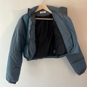 Double Zero Women’s Crop Puffer Medium Zipper Jacket Ice Blue